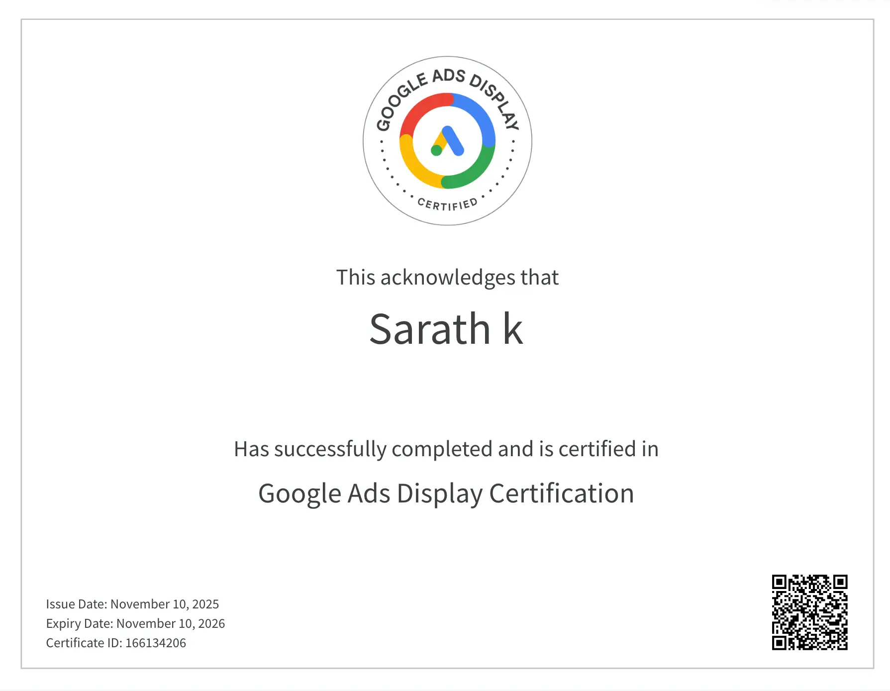 google ads display certification by digital marketing freelancer in Calicut